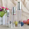 15ml 20ml 30ml Botellas de loción recargables al vacío de plata vacías Bomba sin aire Botella de muestra Herramientas de maquillaje para juego de viaje 100pcs / lotpls order