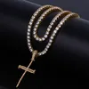 Collana con pendente a forma di croce con zirconi cubici ghiacciati con micro pavé per gioielli da uomo e donna con catena da tennis