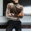 秋の長袖Tシャツ男性ファッション服ベロベットの伸縮性のあるタートルネックスリムフィットすべてのマッチソリッドTシャツ220309