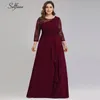 Plus Size Maxi Dress Mulheres Grandes Tamanhos Uma Linha O Pescoço 3/4 Sleeve Renda Do Outono Vestido Longo Chiffon Party Vestidos de Verano 201204