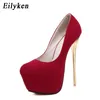 Eilyken Sexy Wedding Women Fetish Shoes Concise Woman Pumps Latform Very High Heel Stripper Flock Pumps 16 cm J1215