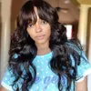 Lace Front Wig Peruvian Remy Full Fringe Wig Human Hair Glueless Silk Top Lace Wig With Bangs Bleached Knots For Black Women1197452
