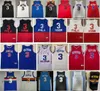 Vintage 1997-98 Allen Erkek Mavi # 3 Iverson Basketbol Formaları Siyah Beyaz Dikişli Jersey S-XXL