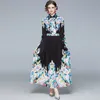 Temperament Lady Dress Long Sleeve Lapel Prom Evening Maxi Dress 2021 Spring Autumn Printed Long Dress High-end Womens Bow Pleated Dresses