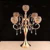 Ljushållare Bröllop Lron Frame Electroplate Crystal Candelabra Dining Table Hotel Gold Candle Prop Scene Inställning 5-Head Candlestick