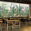 Hand painted Wallpapers Southeast Asian tropical green plant Flamingo Nordic ins net red background wallpaper mural