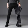 Jeans noirs gris polaire pour froid avec élasticité penseur chaud jeans d'hiver affaires avec ou sans velours 2 modèles jeans 201111