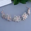 Rose Gold Clear Pearls Crystal Flower Bridal Tiaras Crowns Rhinestone Pagant Crown Headband Headpiece Bröllop Hår Tillbehör J0121