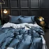 SlowDream Pure Blue Grey 100% Silke Bedding Set Beauty Healthy Queen King Silky Quilt Cover Pillwocase Flatplåt eller monterad plåt