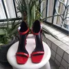 Europclassic hoge slipper hakken sandalen grove letters lederen luxe vrouw hiel schoenen metalen gesp voor letteer sexy