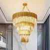 Lámpara de araña de cristal moderna de lujo para escalera, lámpara de cadena de oro grande, accesorio de iluminación para vestíbulo, villa, iluminación led de cristal para decoración del hogar