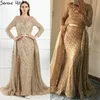 Mermaid de ouro muçulmano Longo luxo gliter com vestidos de noite vestidos de trem desgaste de festa para mulheres 2020 serene Hill LJ201123