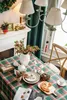 Pamuk Yeşil İplik Boyalı Ekose Izgara Masa Örtüsü Dikdörtgen Vintage Toz Geçirmez Ev Mutfak Parti Ziyafet Masa Örtüsü Yatak Yolu