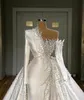 Abiti da sposa eleganti con perle pesanti con strascico staccabile maniche lunghe abiti da sposa con perline in raso Robes De Marie su misura