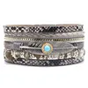 Kvinnor Bangle Fashion Magnetic Buckle Multi-Layer Flätat Äkta Läder Natrual Stone Bracelet Present Högkvalitativ fabrik direkt