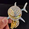 Big Size Shark Pendant Necklace For Men 6IX9INE Hip Hop Bling Jewelry With Iced Out Crystal Miami Cuban Chain fashion jewelry Y122280y