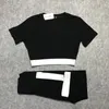 Novo verão moda europeia feminina cintura alta manga curta camiseta curta com estampa de letras e leggings esportivas yoga longo conjunto twinset