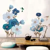 Büyük Mavi Çiçekler Duvar Sticker Vintage Boyama Çıkarılabilir Çıkartmalar Modern Ev Dekorasyonu Sanat DIY Oturma Odası Duvar Kağıdı Çıkartması 201201