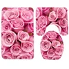 3pcs Set Pink Roses Pattern Bath Anti Slip Shower and Toilet Mat Bathroom Products 2012113764090