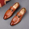 Lüks Stil erkek İş Balo Ayakkabı Timsah Desen Ekleme Brogues Düğün Sivri Burun Erkekler Flats Loafer'lar Ayakkabı