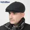 Liuweishun 2017 Men Winter Wool Beret Hat Flat Chaping Capen for Old Men Retro Earflap Hats Solid Full Chapeau Hats Bonnet Y200110