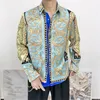 Luxury Print Men Shirt Långärmad Vintage Guld Barock Designer Skjortor Män Klänning Streetwear Camisa Feminina 2020 Camicie Uomo C1222