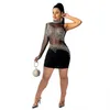 Abiti casual Glitter strass Patchwork Skinny Women Black Single Sleeve Bandage Dress Elegance White Backless Sheath Vestido