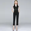 Womens Set Tops+pant Organza Short Sleeve Business Two Piece Set Elegant High-end Lady Blazer Pants Set