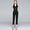 Womens Set Tops+pant Organza Short Sleeve Business Two Piece Set Elegant High-end Lady Blazer Pants Set