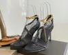 Designer shoes leather sole black/beige fishnet see through gold chain heels 8cm lamb skin