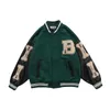 Hip Hop Baseball Kurtka Mężczyzn Furry Bone Let Patch Kolor skórzany rękaw w stylu college'u Streetwear Harajuku Bomber Płaszcz 201218