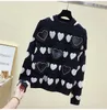 Autunno Fashion design donna o-collo manica lunga amore cuore modello color block maglione pullovr lavorato a maglia maglioni