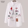 Новая белая женская блузка 19 с длинным рукавом хлопчатобумажная вышивка блузка дама повседневная кнопка дизайн поворотный воротник женская рубашка LJ200811