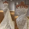 2022 Yeni Yıl Lüks Orta Doğu Denizkızı Gelinlikleri Işıltılı Kristaller Dantel Straplez Dubai Arap Arap Gelin Elbiseler İnciler Boncuklu Gelinler Vestidos de Novia
