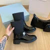 Luxe vrouwen enkellaarzen Merk Designer Hoge Kwaliteit Slip op Ronde Teen Belt Buckle Decor Platform Black Women's Short Boots Y1209