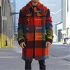 Homem splicing lã mistura casacos moda tendência grade manga longa botão outerwears roupas de vestuário masculino inverno casual lapela lapela