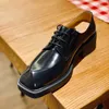 Ręcznie robione Plac Toe Męskie Derby Buty Moda Full Grain Skórzane Mężczyźni Grube Sole Formalne Business Shoe Male Mieszkania Oxfords