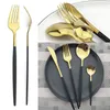 Dinnerware Set Dinner Knife Fork Spoon Tableware Set Stainless Steel Flatware Silverware Wedding el Glossy Black Cutlery Set 211223