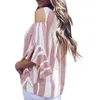 Women's Blouses & Shirts Fashion Loose Blouse Off Shoulder Bowknot Shirt Three Quarter Sleeve Flare Striped Women Tops For Daily Wear Street