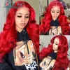 Lace Wigs Body Wave Red Burgundy Front Human Hair Frontal For Women Pre Plucked Peruvian Remy