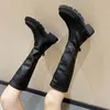 Cool Round Toe Low Heel Lace Up Solid Shoes Casual Leisure Street Punk Women Black Motorcycle Boots