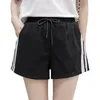 Verano rayas negro blanco pantalones cortos mujeres más tamaño cintura elástica suelta caliente pantalones cortos coreanos femenino streetwear salvaje transpirable corto T200701