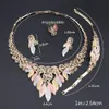 Women Party Bridal Crystal Leaves Jewelry Sets For Wedding Party Dinner Dress Necklace Bracelet Ring Earring Jewelry Sets