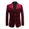 Veludo Prata Blazer Homens Paisley Floral Jaquetas Vinho Vermelho Golden Stage Terno Jaqueta Elegante Casamento Mens Blazer Plus Size M-6XL 220310