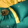 Luxo Green Little Bees Imprimir 60s Egípcio Algodão Cama Set Queen Size Tampa de Edguete Set Amarelo Fitted Cama Folha Fronha 4 pc T200706