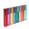 Essential Oil Roller Flaskor 10 ml Färgglada frostat glasrullflaskor med rostfria rullebollar för färgradientfärg