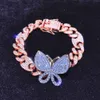 Iced Out Diamond Kvinnor Smycken Zircon Kaffebönor Kubansk Link Kedja Guld Silver Rosa Butterfly Armband