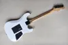 Guitare électrique blanche pour gaucher, personnalisée en usine, avec pont Floyd Rose, touche en érable, matériel noir, peut être personnalisée 4114408