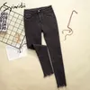 Hohe Taille Jeans Frau Bleistift Hosen Denim Skinny Black Jeans Stretch Plus Größe Quaste gewaschen Vintage Grau Blau 2020 Sommer LJ201030