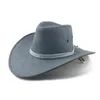 Mode outdoor mannen vrouwen westerse cowboy met koe hoofdband brede rand pop vintage jazz cap winter wollen reizen hoed